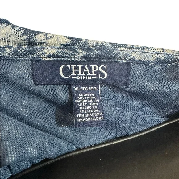 Chaps Denim Blue & White Paisley Ruffle Collar Lace-up neck 3/4 Sleeve Top Sz XL - Picture 3 of 9